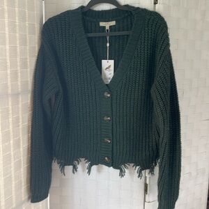 C & V Sweater Button Up Forest Green Size S